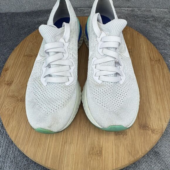 Nike Epic React Flyknit 2 Shoes Womens Size 6.5 White Teal Running BQ8927-105 - Picture 9 of 11